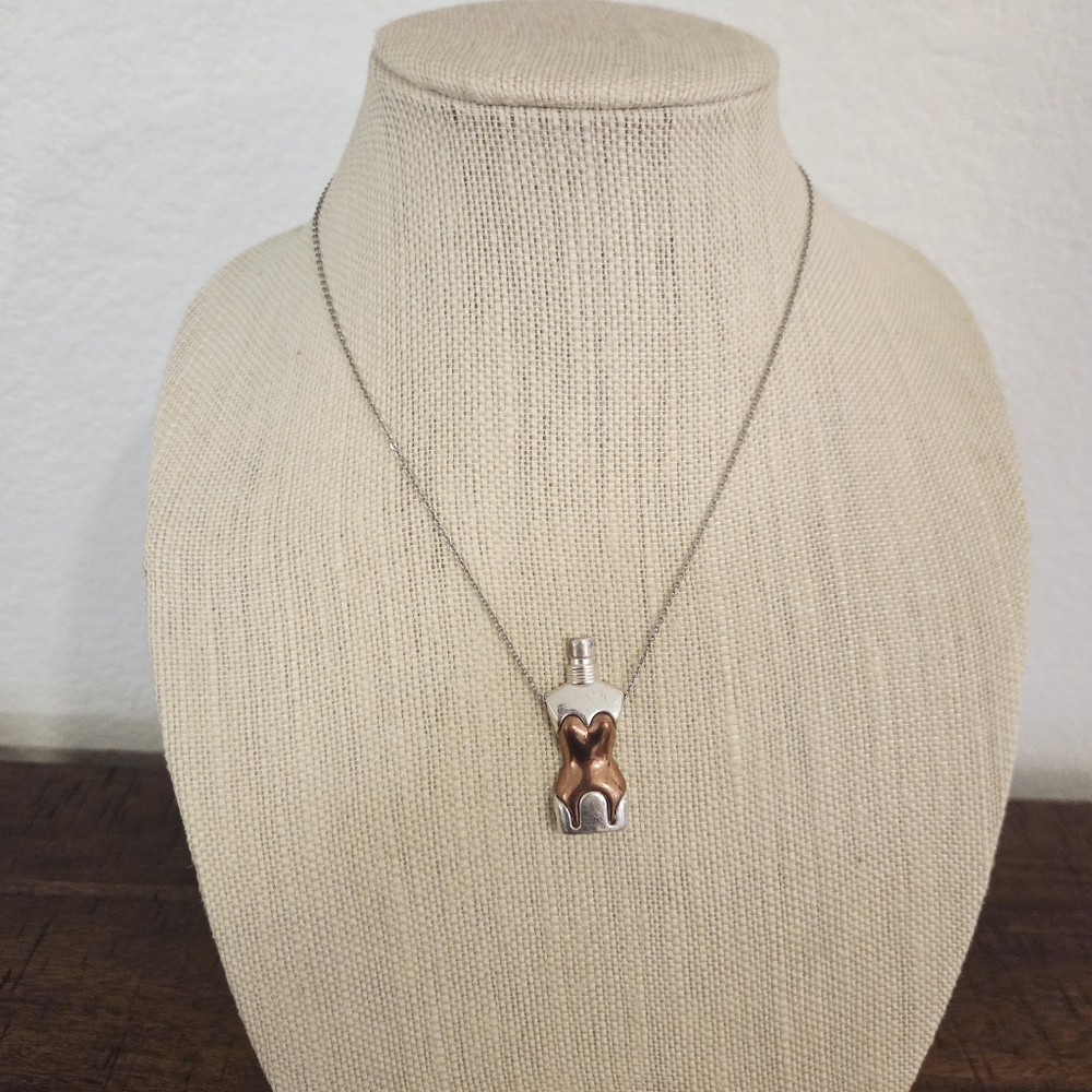 Vintage Repurposed Jean Paul Gaultier Parfum Gold Plated Pendant Necklace